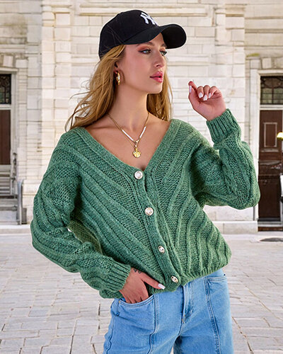 Royalfashion Pulover tricotat pentru femei cu nasturi