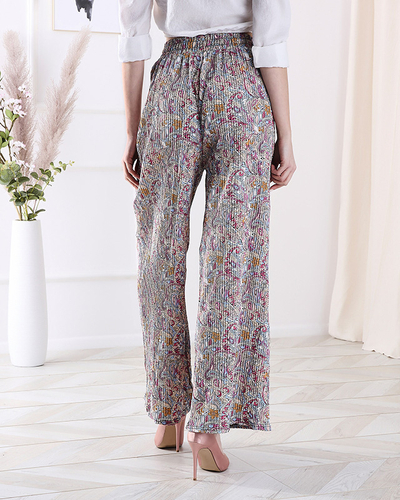 Pantaloni cu model cu picioare largi pentru femei, de culoare crem- Îmbrăcăminte