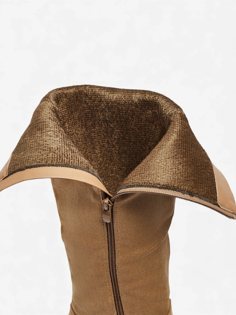 Cizme de damă din piele ecologică întoarsă, cu toc gros, Ernala