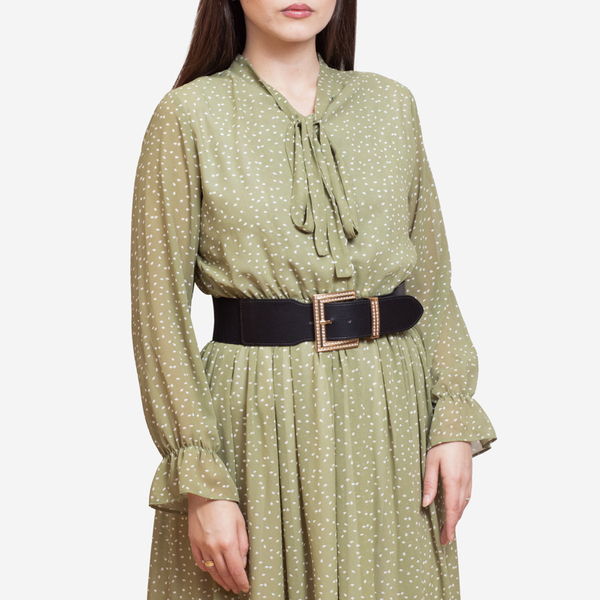 Cureaua lată neagră pentru femei, cu cataramă mare aurie cu zirconii - Accesorii