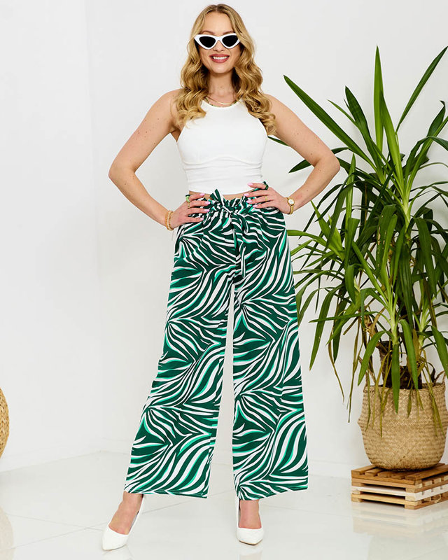 Pantaloni palazzo pentru femei cu model în verde- Îmbrăcăminte