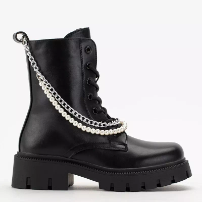 OUTLET Genti dama negre cu lant si perle Agsiva - Incaltaminte