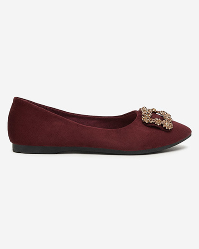 Balerini de dama din piele intoarsa ecologica bordeaux cu ornament Linselisa - Pantofi