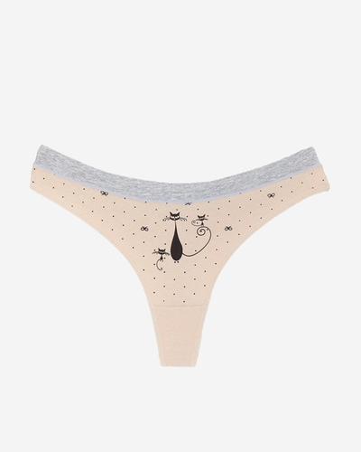Tanga de dama bej cu imprimeu - Lenjerie intima