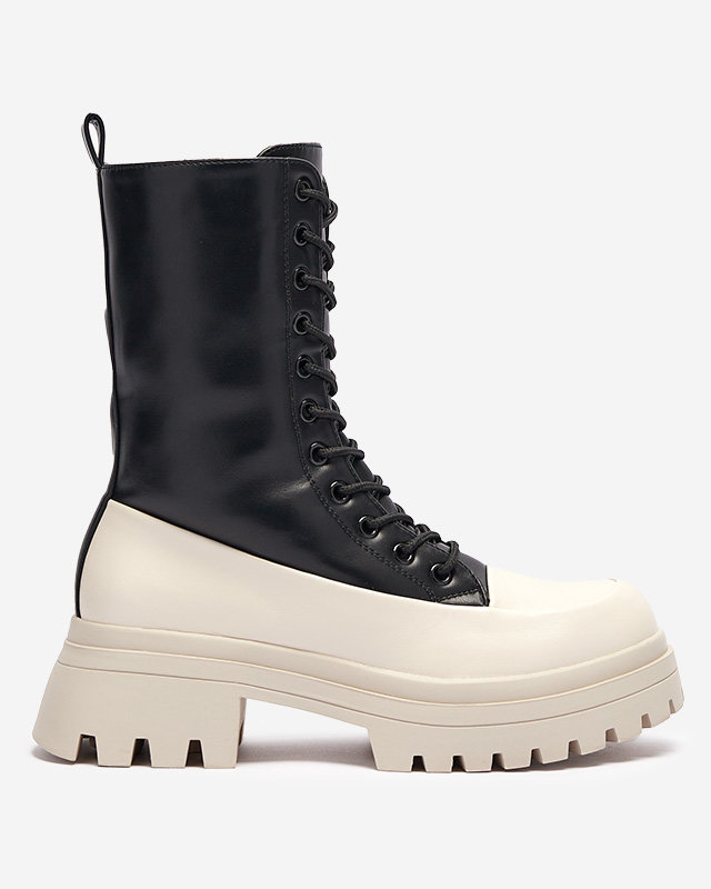 Cizme înalte de damă negre și bej Susker - Încălțăminte