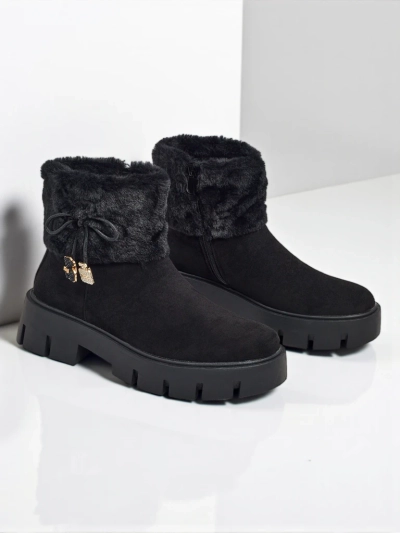 Botine înalte de damă din piele ecologică întoarsă cu blană Vernaya