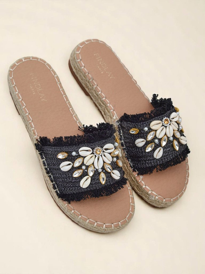 Sandały damskie Royalfashion Helena Decor czarne espadryle z muszelkami
