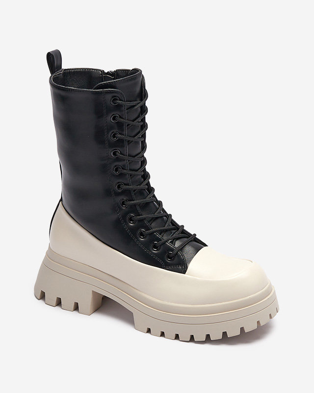 Cizme înalte de damă negre și bej Susker - Încălțăminte