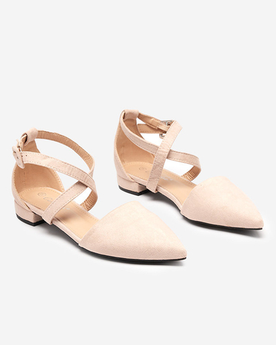 OUTLET Pompe de dama bej si roz cu toc plat Qiumi - Incaltaminte