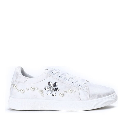 Białe tenisówki z perełkami i cyrkoniami Florssa - Obuwie