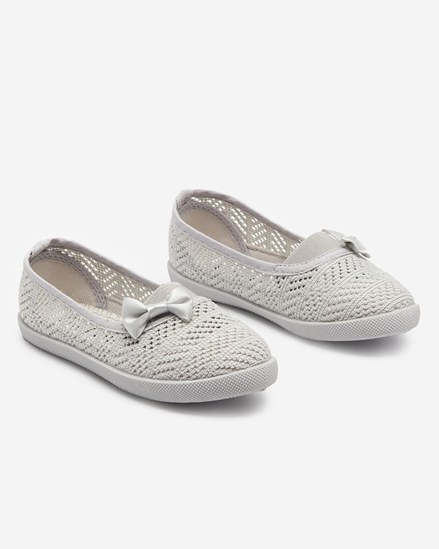 Tenisi gri ajurati pentru fete cu fundita Apllo - Pantofi