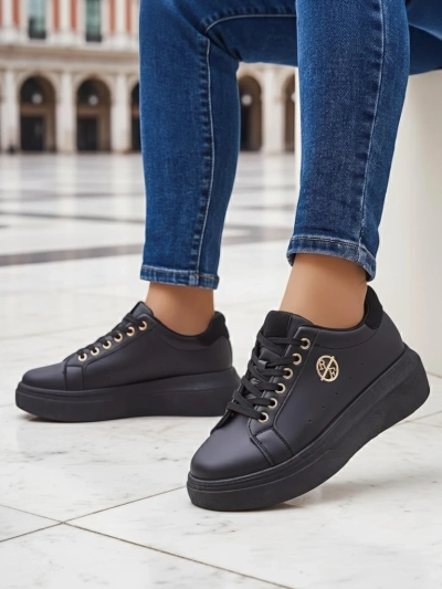 Sneakers femininu Erato Nero riba plataforma di skina ekolójiku 5cm