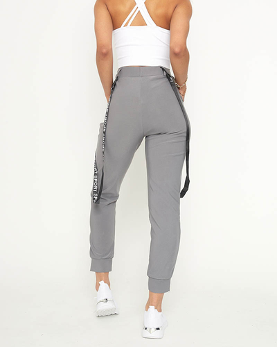 Pantaloni cargo de damă gri cu bretele - Îmbrăcăminte