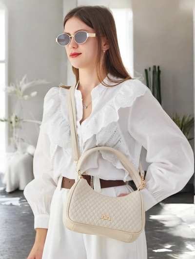 Royalfashion Geantă de mână mică pentru femei, elegantă, din eco-piele, cu o căptușeală împletită