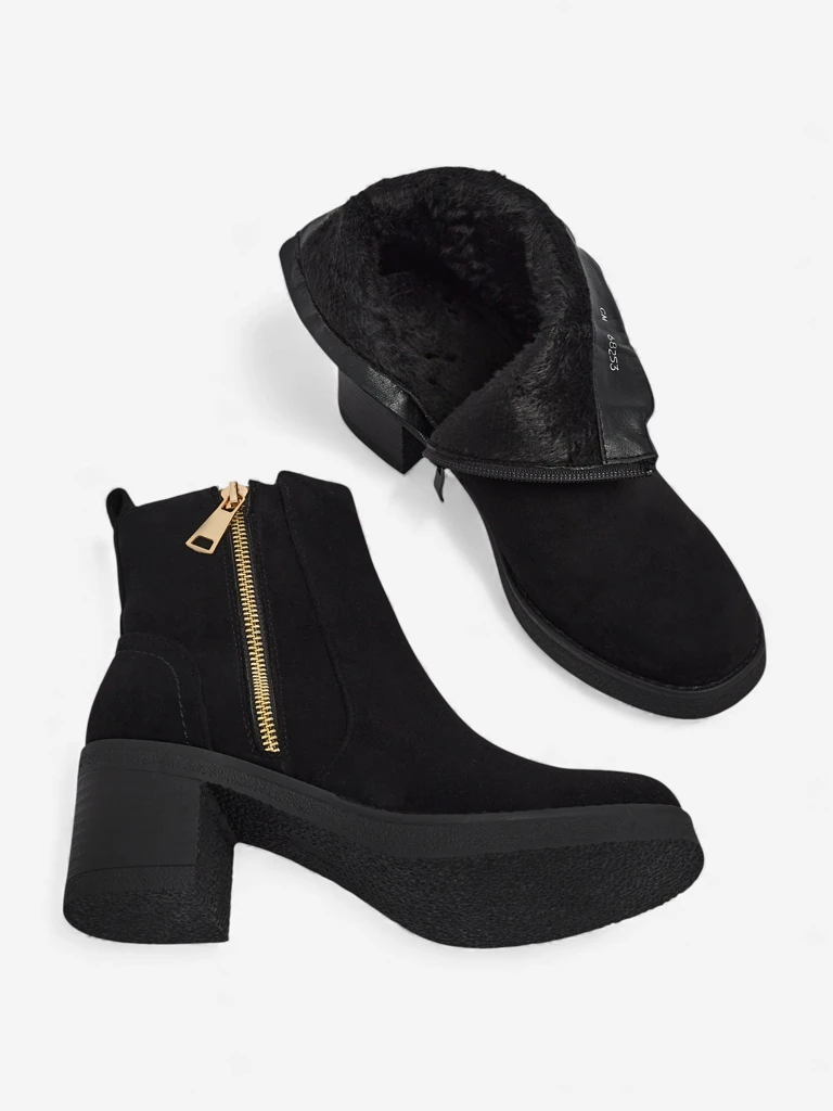 Botine de damă din piele ecologică întoarsă cu toc Arshena