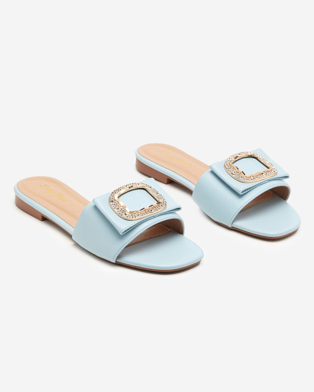 OUTLET Papuci de dama albastri cu ornament cu zirconiu Iteria - Incaltaminte