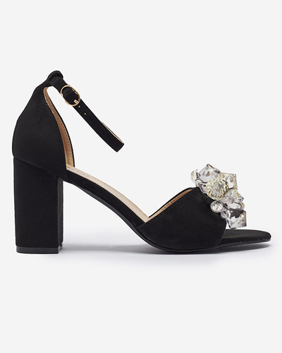 Sandale de damă pe postament cu cristale decorative, de culoare neagră Berlogo- Footwear