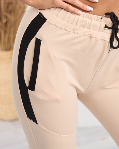 Pantaloni de trening de dama bej cu insertii- Imbracaminte