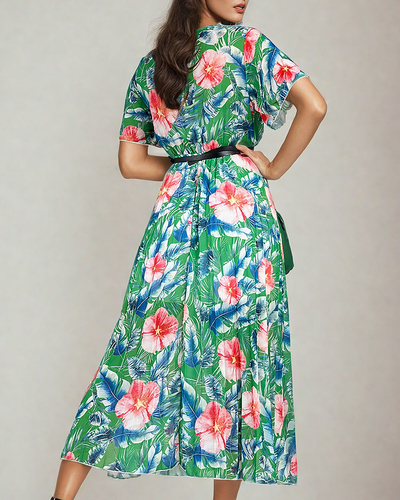 Royalfashion Rochie midi plisată cu motive florale pentru femei