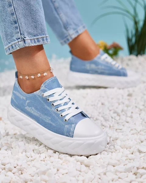 Royalfashion Adidași din denim pentru femei de culoare albastră cu frecare Nerolera