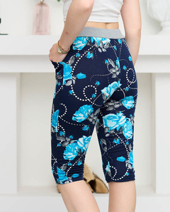 Pantaloni scurti florali de dama 3/4, bleumarin si albastru PLUS SIZE - Imbracaminte