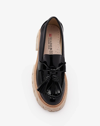 Mocasini de damă lăcuiți negri cu ciucuri Kaipo- Footwear