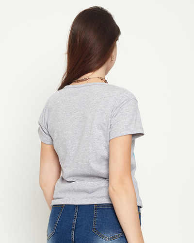 Tricou de damă gri cu imprimeu de câine - Îmbrăcăminte