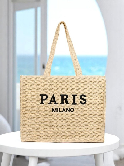 Royalfashion Geantă Mare de Paie pentru Femei Paris Milano Mare