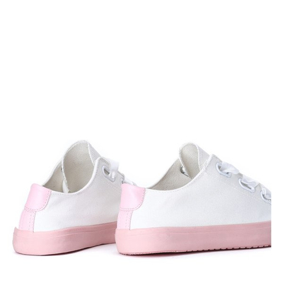 Biało-różowe trampki wiązane wstążką Larissa - Obuwie