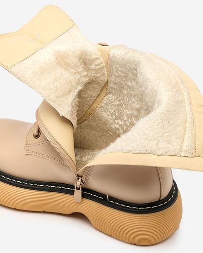 Royalfashion Cizme cu șiret pentru femei bej cu talpă solidă Diret