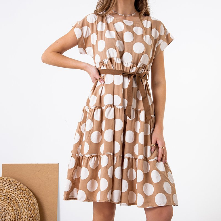 Rochie pentru femei bej cu buline - Îmbrăcăminte