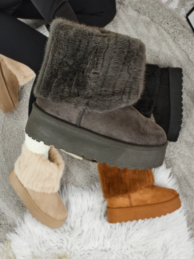 Ghete tip snowboots de damă cu blană artificială Irelle
