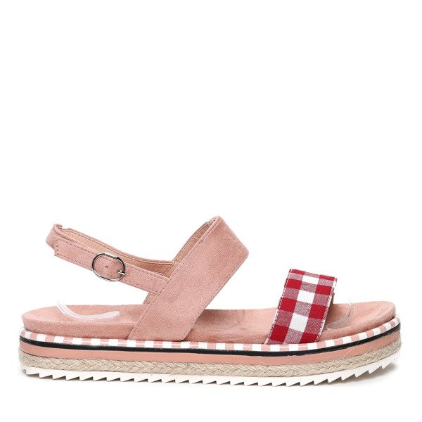 Różowe sandały z paskiem w kratkę- Obuwie