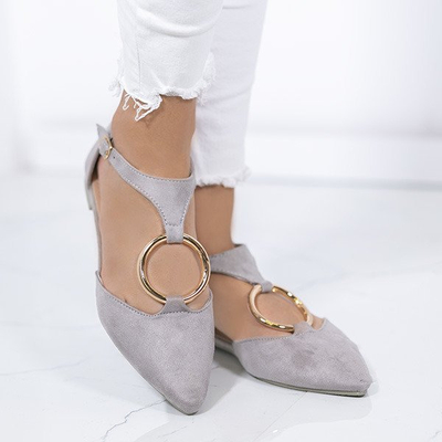 Szare baleriny ze złotą ozdobą Laurita - Obuwie