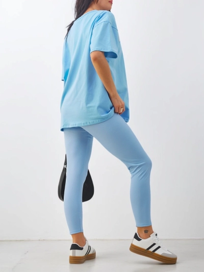 Set Royalfashion din bumbac pentru femei, cu mâneci scurte și colanți