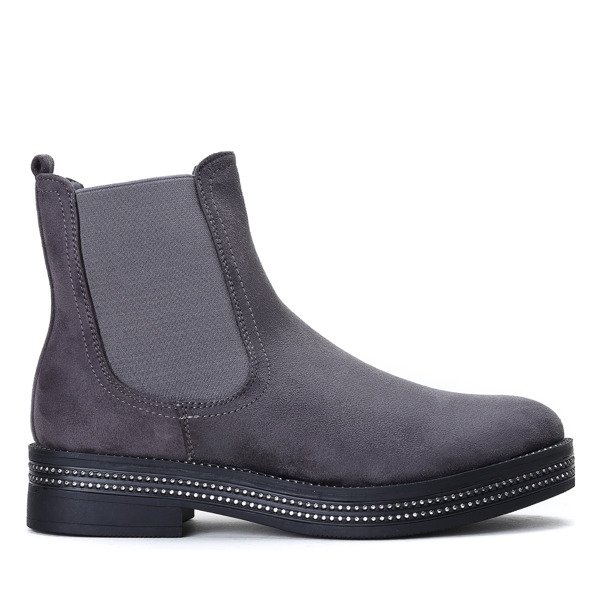 Szare botki z cyrkoniami na płaskim obcasie Izzie - Obuwie