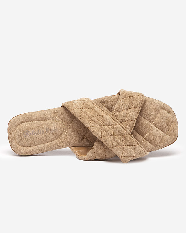 Papuci plati dama din piele intoarsa ecologica maro deschis Delime - Pantofi