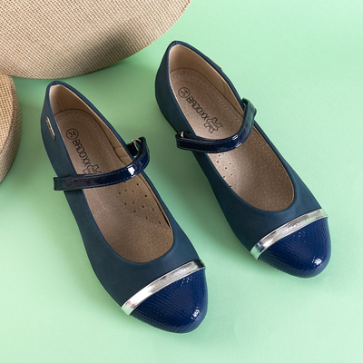 OUTLET Balerini pentru fete, bleumarin, cu relief de animale Sineri - Încălțăminte