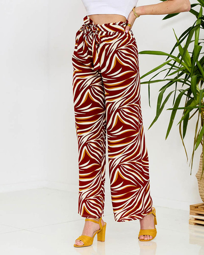 Pantaloni palazzo pentru femei cu model în roșu- Îmbrăcăminte