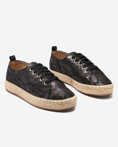 Espadrile de dama negre cu relief lucios Tenerica - Pantofi
