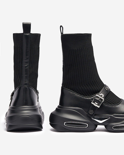 OUTLET Cizme sport de damă negre cu partea superioară a'la sock Folden- Footwear