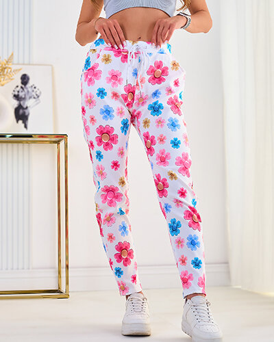 Royalfashion Pantaloni de damă din țesătură cu motive florale