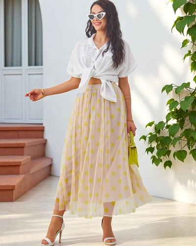 Fustă midi Royalfashion pentru femei, din vâscoză, cu tul în buline