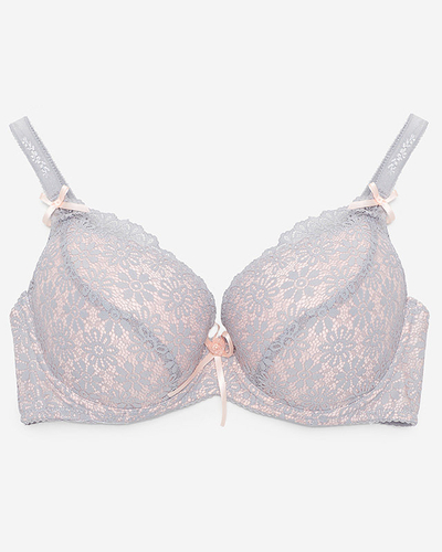 Sutien de dama din dantela gri si roz - Lenjerie intima