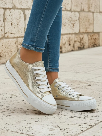 Aurelia Italia teniși de damă aurii cu platformă, material textil, primăvară vară