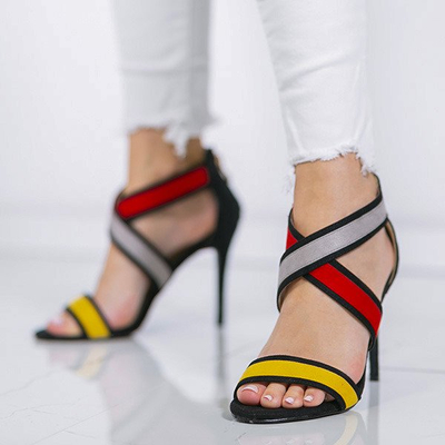 Czarne sandały na szpilce z kolorowymi wstawkami Maribel - Obuwie