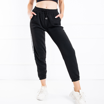 Pantaloni de trening dama negri cu dungi - Îmbrăcăminte
