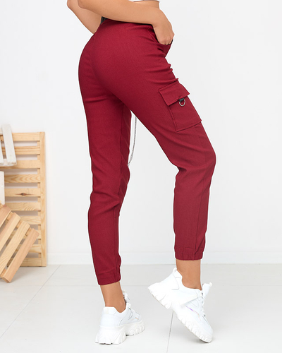 Pantaloni cargo izolați Bordeaux cu buzunare - Îmbrăcăminte