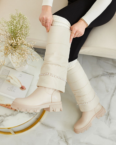 Royalfashion Cizme Ameroe de damă de culoare crem
