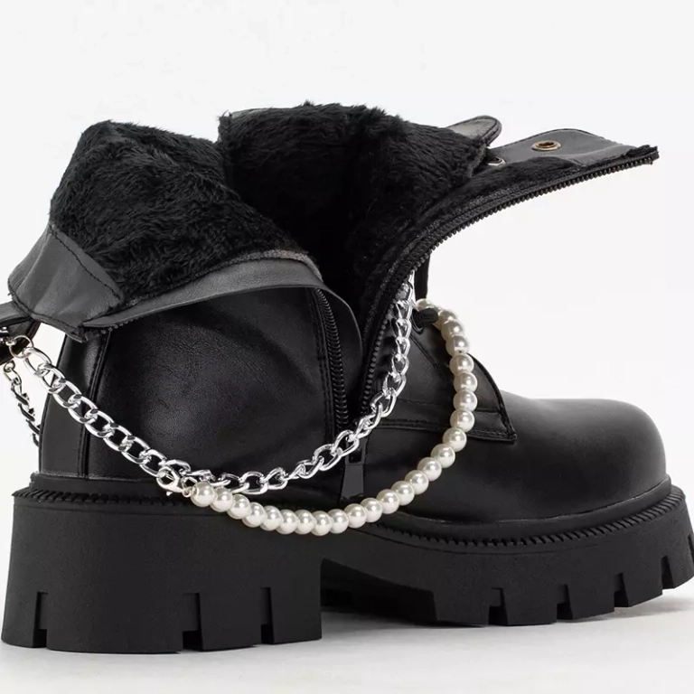 OUTLET Genti dama negre cu lant si perle Agsiva - Incaltaminte